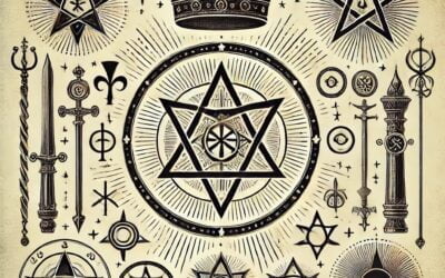 Símbolos esotéricos utilizados en los rituales de la Orden de los Élus Cohen. (Generado por IA. (Dall-E)