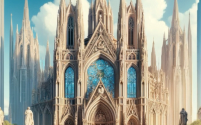Imponente catedral gótica en una ciudad, representando el poder y la influencia de las grandes iglesias.